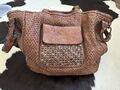 Vollleder Handtasche Shopper Geflochten Cognac Braun Mit Reißverschluss  Fach