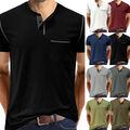 Herren Henley T-Shirt Kurzarm Hemden Hemd mit Knöpfen Freizeit Bluse Casual Tops