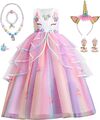 Kleine Mädchen Einhorn Kostüm Prinzessin Kleid Cosplay Fancy Dress Zubehör Set