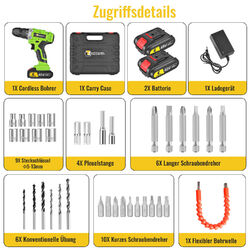 CONENTOOL 12/21/48V Akkuschrauber Akku-Bohrschrauber SET mit Akkus +Koffer+36PCS