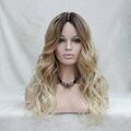 Perücke Lace front gewellt blond braun hellblond ombre gewellt Echthaar-Imitat