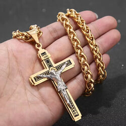 Kette Halskette Jesus Christus Kreuz Gold Look Edelstahl Eleganter Anhänger