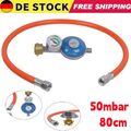 Gas Druckminderer 50 mbar Druckregler Gasregler Camping Manometer Schlauch 80cm