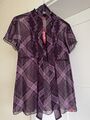 EDC Esprit Bluse Tunika Babydoll Karomuster Bordeau Gürtel Rüschen XL 42 NEU