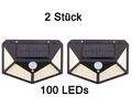 2 Stück 100 LEDs Solarleuchte Solarlampe mit Bewegungsmelder Außen Fluter Strahl