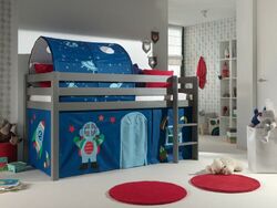 Vipack:Spielbett "Pino" +Textilset+Tunnel - Jugend/Kinderbett Hochbett Grau