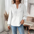 Damen Spitze Langarmshirt Elegant V-Neck Party Tops Oberteile Freizeit Tunika DE