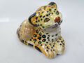 11558: Leopard Figur Dekofigur aus Italien Design Keramik Handarbeit, 13 cm L