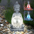 Solarleuchte Außenlampe Skulptur Buddha LED Glas Kugel crackle Farbwechsel grau