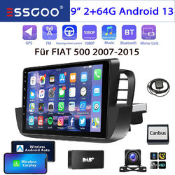 64G DAB Android13 Autoradio Navi GPS WIFI Carplay für Fiat 500 312 07-15 Kamera+