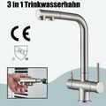 Trinkwasserhahn 3 Wege Küchenarmatur Ausziehbar 360° Wasserfilter Mischbatterie