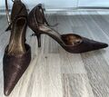 High Heels Damenschuhe - Slingpumps Partyschuhe Gr. 37 - braun Glitzer Glitter