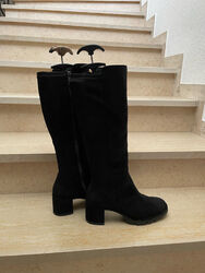 Damen-Stiefel Gr. 7 schwarz Wildleder