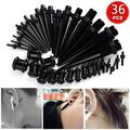 36 tlg Tunnel Expander Dehnstab Dehnungsstab Ohr Plug Taper Piercing Set Schwar!