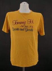 Tommy Hilfiger Herren T-Shirt L gelb motiv Rundhals Kurzarm Baumwolle A878