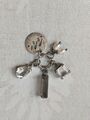 Vintage 925 Silber Anhänger Mond mit gemischt geschnittenen Edelsteinen Charm