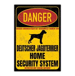 Deutscher Jagdterrier Dog Schild Danger Security System Türschild Hundeschild Wa