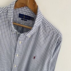 Polo Ralph Lauren Hemd 2XL XXL Herren Blau Graph Check Classic Fit Langarm