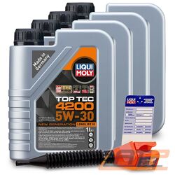 4x 1 L LITER LIQUI MOLY TOP TEC 4200 5W-30 MOTOR-ÖL MOTOREN-ÖL 31941567### INKL. ÖLWECHSEL-ANHÄNGER + EINFÜLLTRICHTER ###