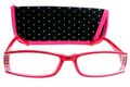 Designer Lesebrille für Damen pink rosa mit Strasssteinen Federscharnier Etui 