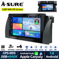 64G Android 14 IPS Autoradio Navi FM GPS WIFI CarPlay Für BMW E53 E38 X5 5er E39