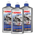 SONAX 3x 500 ml XTREME Polish+Wax 3 Hybrid NPT Lackpolitur Wax Lackversieglung