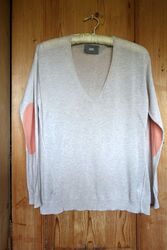 Zadiq & Voltaire Oberteil Pullover 100% feine Baumwolle haferflocken mit orangen Ellenbogenpatches S