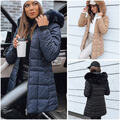 Damen Steppjacke mit Fellkapuze Jacke für Winter Halblang Winterjacke DSTREET