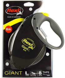 FLEXI Roll-Leine Giant L 8m schwarz-grau neon-gelb Gurt für Hunde bis max. 50 kg