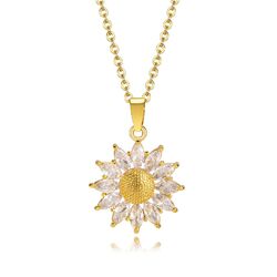 Halskette Sonnenblume mit Zirkonia aus Edelstahl Gold-Farbe Damen Mädchen