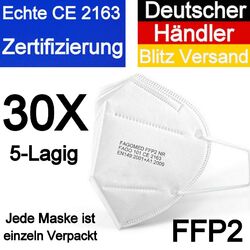 30 x FFP2 Atemschutzmaske 5 Lagig Mundschutz CE zertifiziert Maske 30 Masken