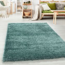 Hochflor Shaggy Wohnzimmer Teppich Soft Weichem Glanz Garn Einfarbig Aqua