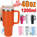 1200ml 40oz Thermobecher mit Strohhalm und Henkel, Kaffeebecher To Go mit Deckel