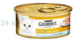 (€ 12,72/kg) Purina Gourmet Gold Feine Pastete Thunfisch Katzenfutter 24x 85 g