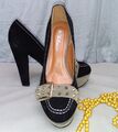 Damenschuh Pumps High Heel in der Gr. 40, Schwarz/Beige/Gold Y 402