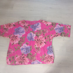 Florale Tunika Bluse 100% Leinen NEUWERTIG Pinlk 50 52 Kurzarm