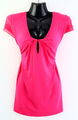 T-Shirt mit U-Ausschnitt Gr. 44/46 Pink Damen Kurzarmshirt Bluse Neu