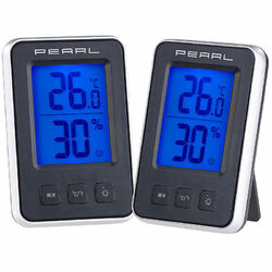 PEARL 2er Pack Digitales Thermometer/Hygrometer mit großem beleuchtetem LCD