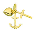 Gold Anhänger 585 Gelbgold Glaube Liebe Hoffnung - Kreuz Herz Anker 666019