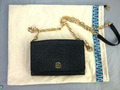 Tory Burch Geldbörse Tasche Crossbody schwarz Robinson Leder Portemonnaie an Kette Vintage