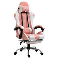 Gamingstuhl Computerstuhl mit verstellbare Kopfstütze ergonomisch PVC Rosa+Weiß