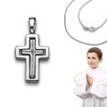 Baby Taufe Kinder Kommunion Firmung Zirkonia Kreuz Anhänger mit Kette Silber 925