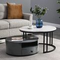 2er Set Couchtisch Wohnzimmertisch Beistelltisch Kaffeetisch mit Stauraum Rund