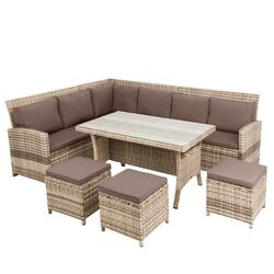 Rattan Sitzgruppe Garten Lounge Möbel 20tlg Essgruppe Gartenmöbel Set Sofa beige✔variabel stellbar ✔inkl. Polster ✔Tisch mit Glasplatte