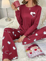 Damen Schlafanzug Pyjama Winter Warm Weich Nachtwäsche Herbst Hausanzug Lässig