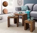 Finebuy 3er Set Satztisch Holz Wohnzimmertisch Massiv Beistelltisch Couchtisch