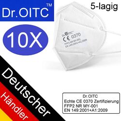 10 x FFP2 Maske Atemschutzmaske Mundschutz 5-lagig Echte CE0370 Masken Dr.OITC