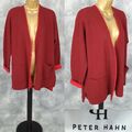 (219€) PETER HAHN weinrot 100% Schurwolle Strick Langarm offene Strickjacke Größe 14