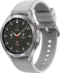 Samsung Galaxy Watch4 Classic 46 mm Edelstahlgehäuse silber am Silikonarmband siGut: Deutliche Gebrauchsspuren, voll funktionstüchtig