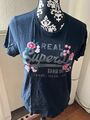 Superdry T-Shirt Blumen Gr. 40 / M blau Basic Casual Freizeit Modern Blumen